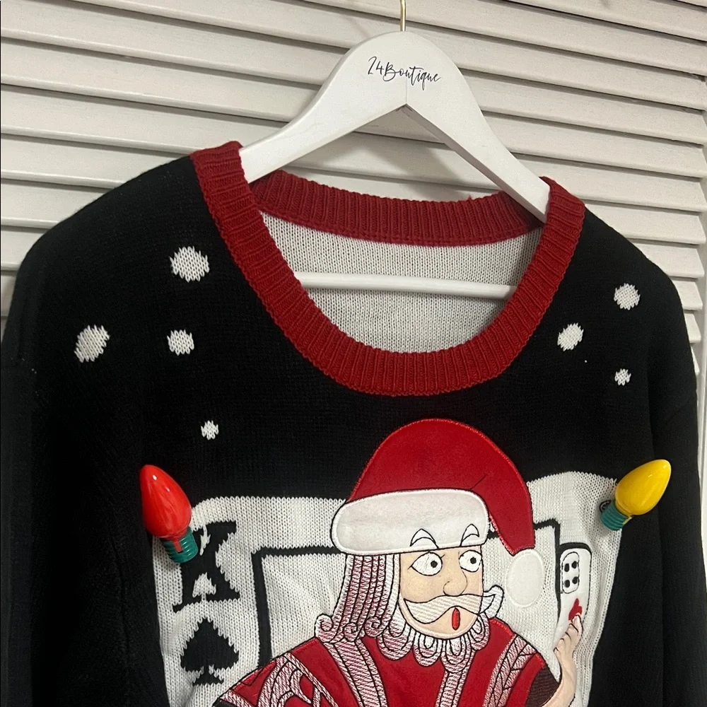 Ugly Christmas Sweater Black and Red Santa Crewneck - Picture 3 of 10